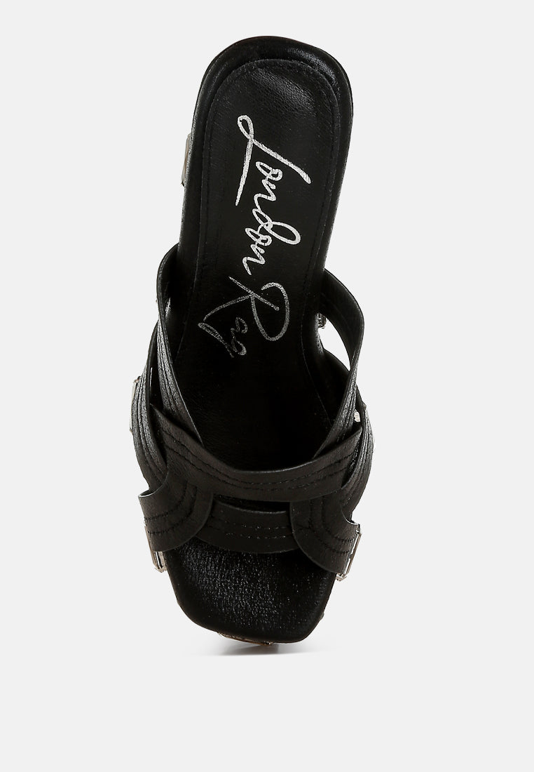 chunky diamante & rhinestone cut-out sandals#colur_black