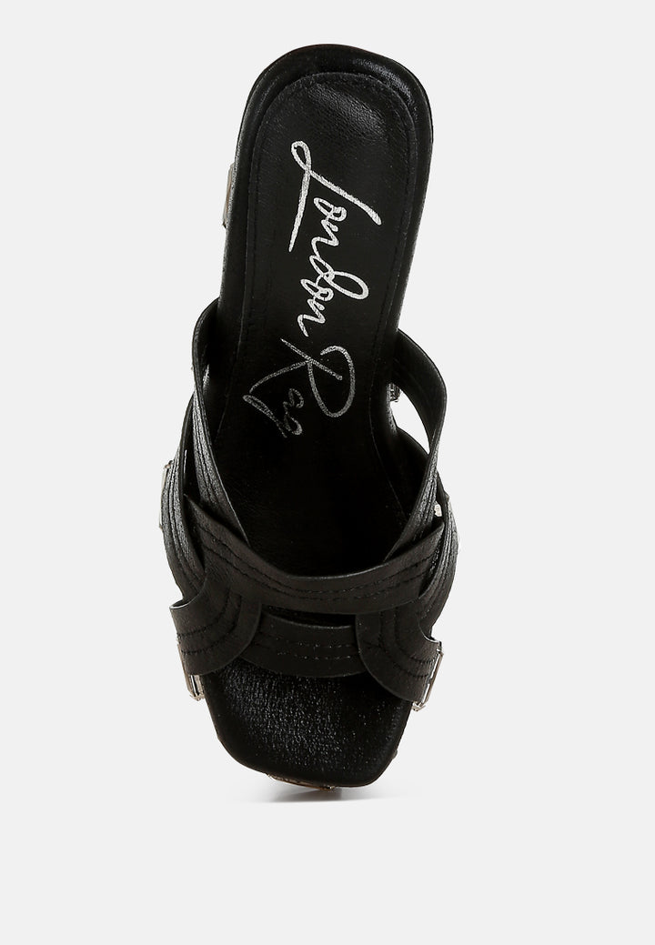 chunky diamante & rhinestone cut-out sandals#colur_black