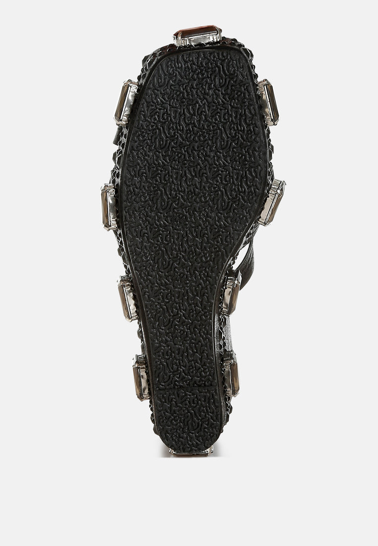 chunky diamante & rhinestone cut-out sandals#colur_black