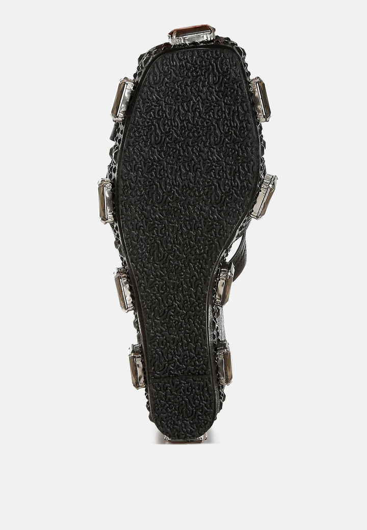 chunky diamante & rhinestone cut-out sandals#colur_black