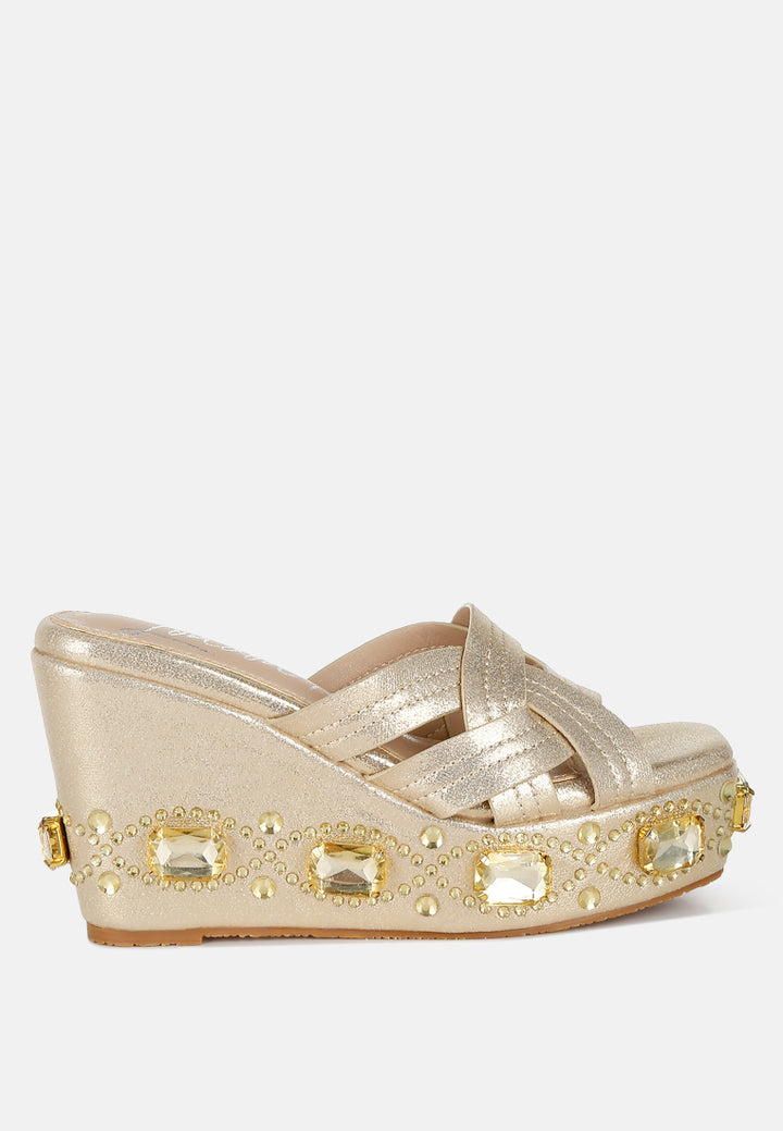 chunky diamante & rhinestone cut-out sandals#colur_gold