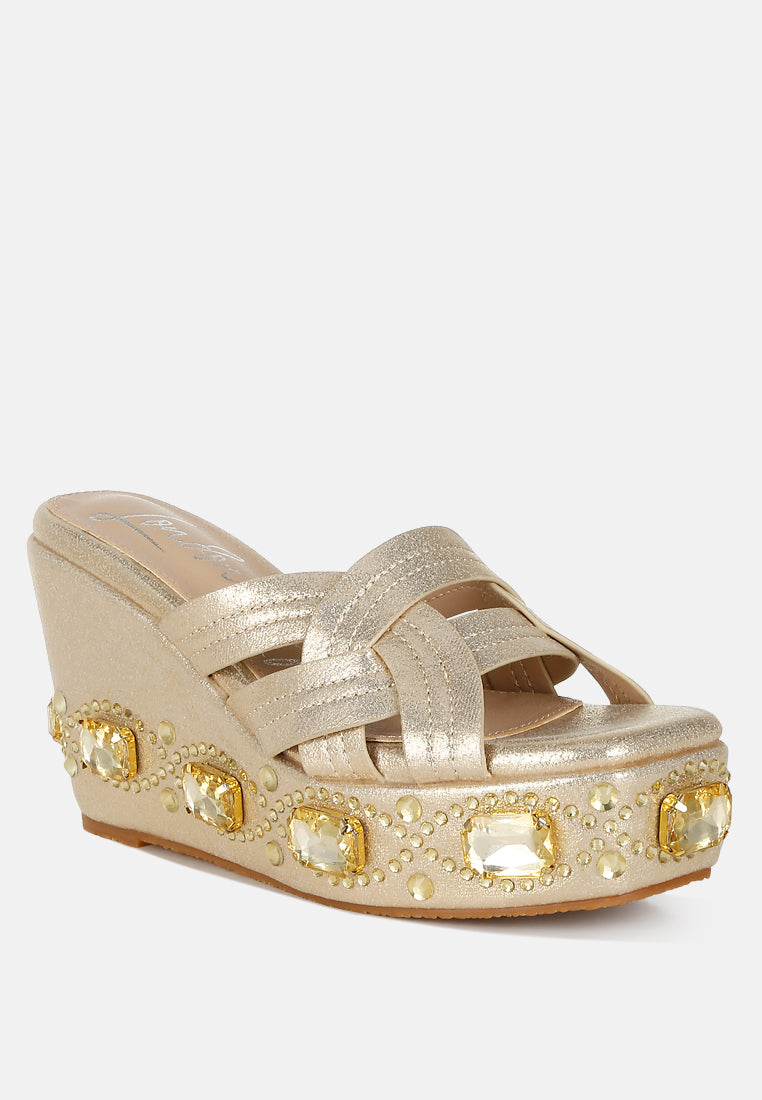 chunky diamante & rhinestone cut-out sandals#colur_gold