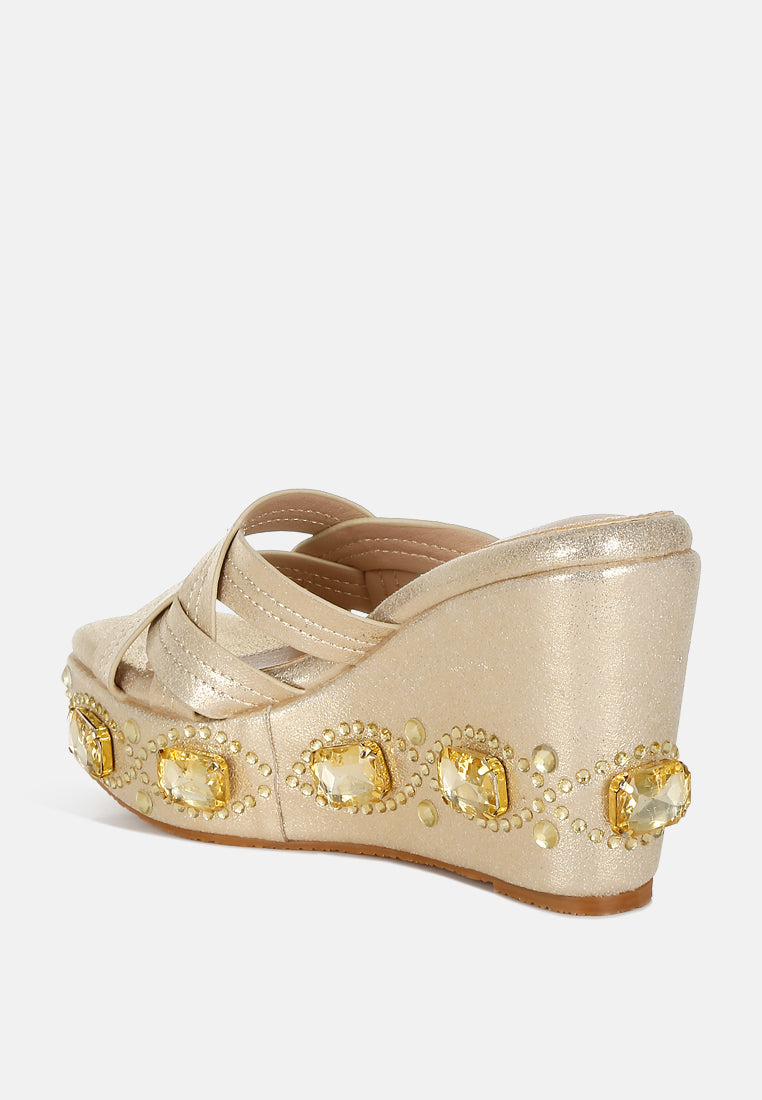 chunky diamante & rhinestone cut-out sandals#colur_gold