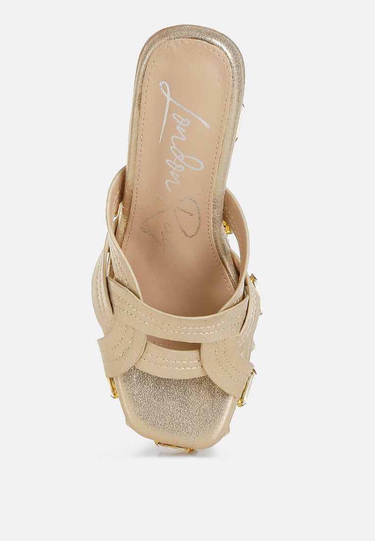 chunky diamante & rhinestone cut-out sandals#colur_gold