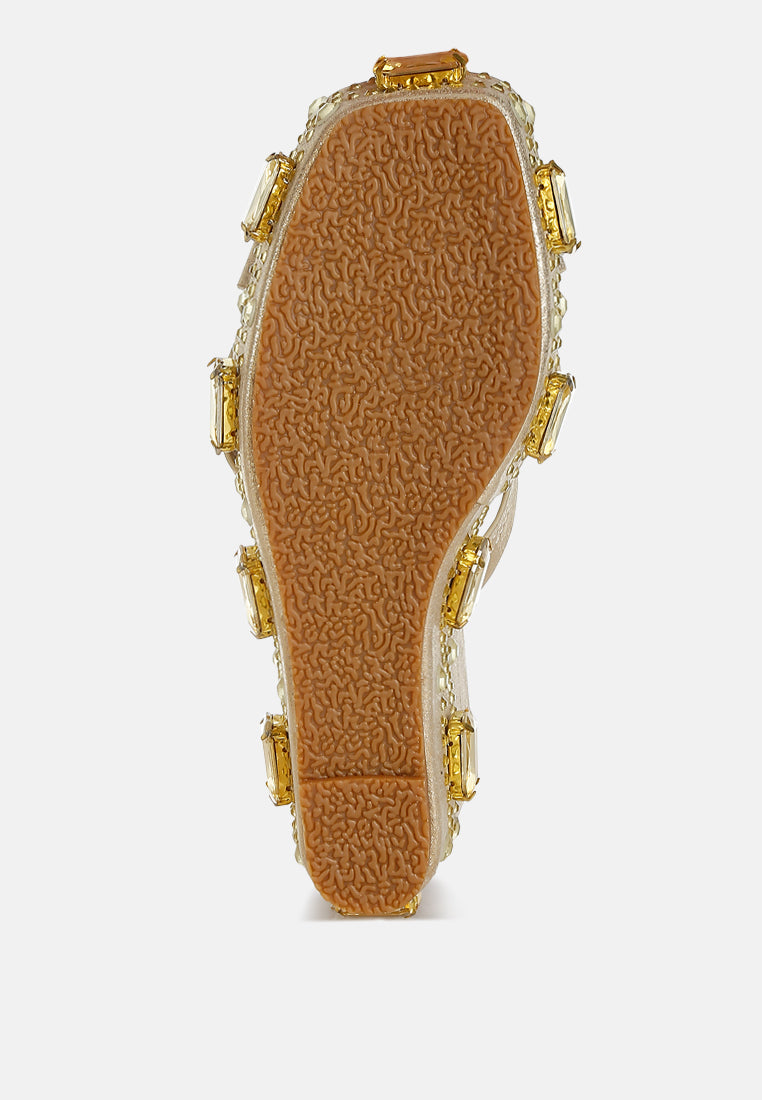 chunky diamante & rhinestone cut-out sandals#colur_gold