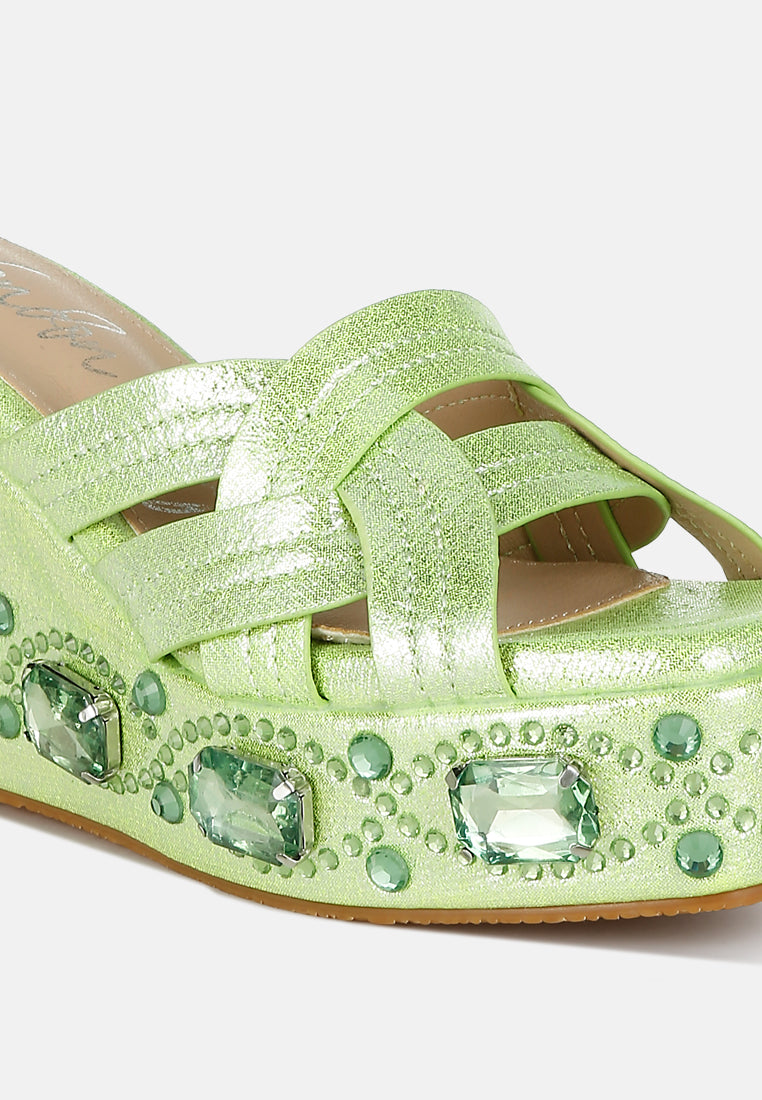 chunky diamante & rhinestone cut-out sandals#colur_limegreen