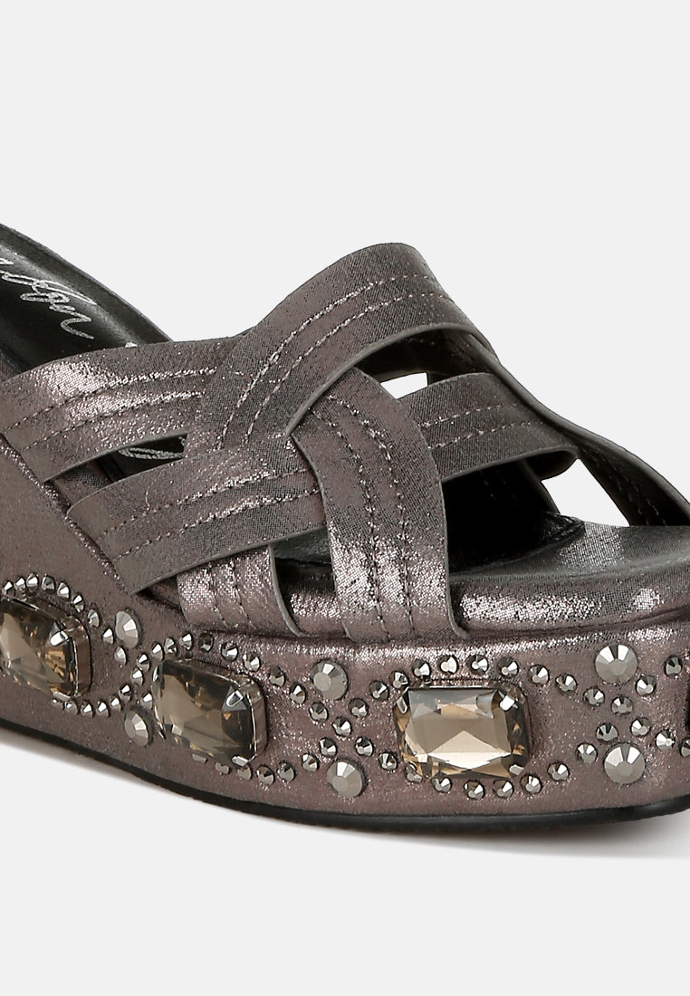 chunky diamante & rhinestone cut-out sandals#colur_pewter