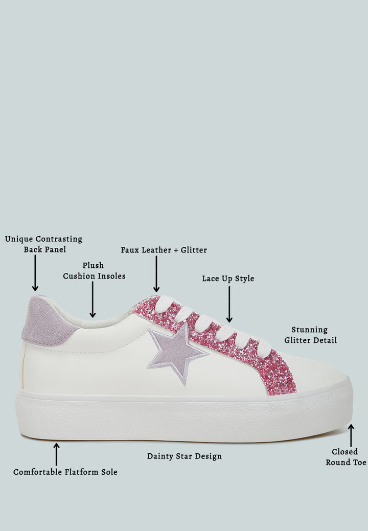women metallic star glitter sneakers#color_white