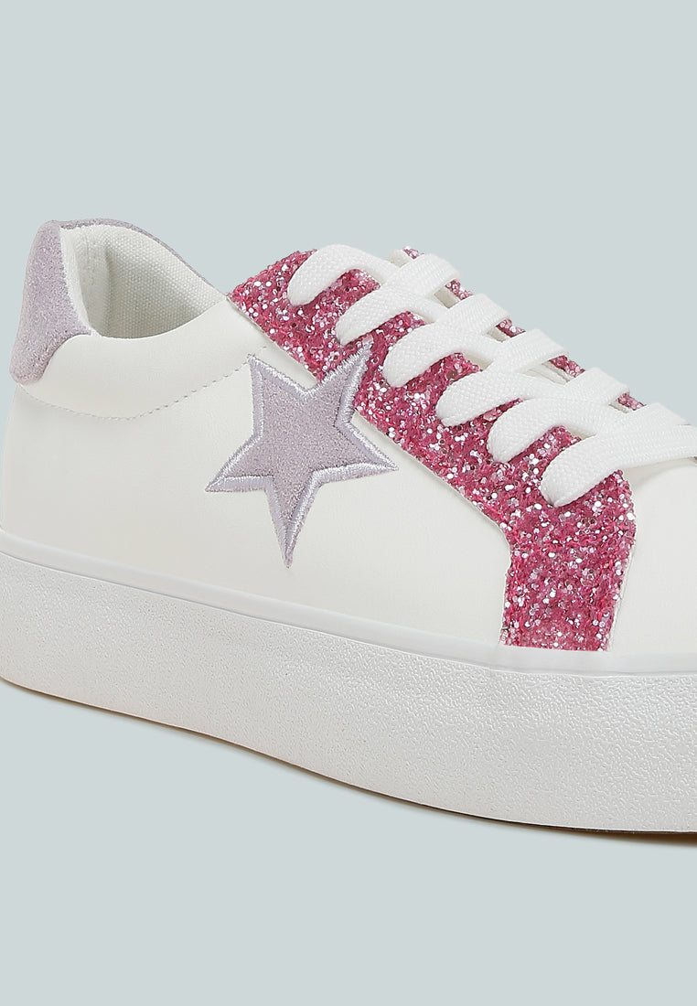 women metallic star glitter sneakers#color_white