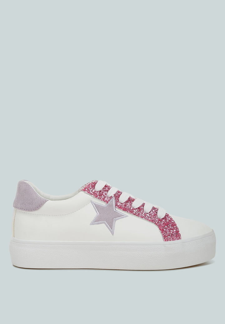 women metallic star glitter sneakers#color_white