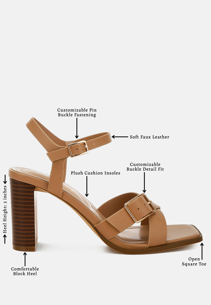 women buckle detail faux leather sandals#color_tan