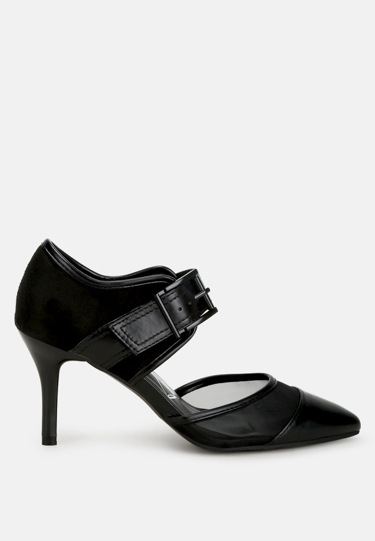 women buckle detail pump sandals#color_black