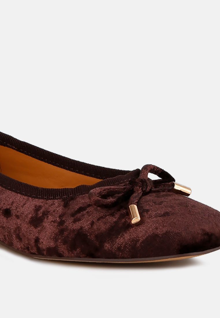 women velvet bow ballerinas#color_brown