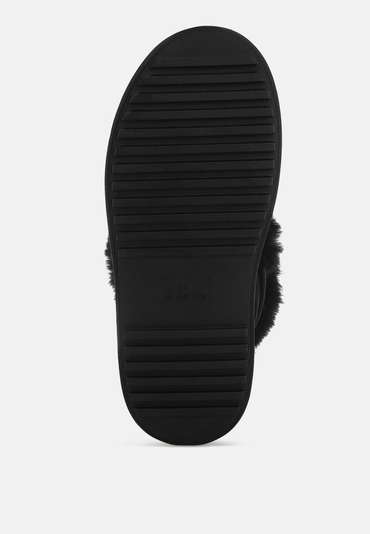 women faux fur collar flatform boots#color_black