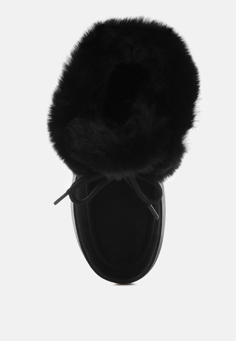 women faux fur collar flatform boots#color_black