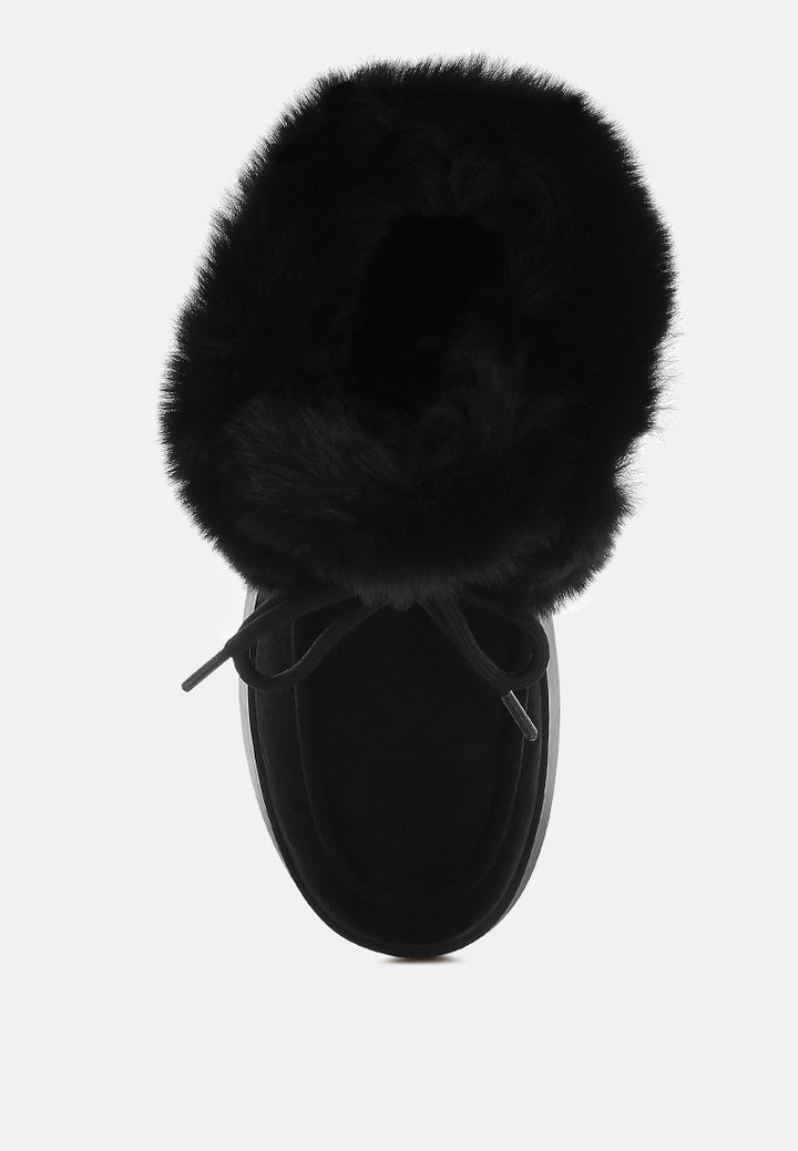 women faux fur collar flatform boots#color_black