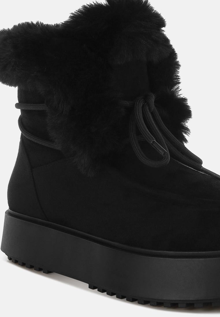 women faux fur collar flatform boots#color_black