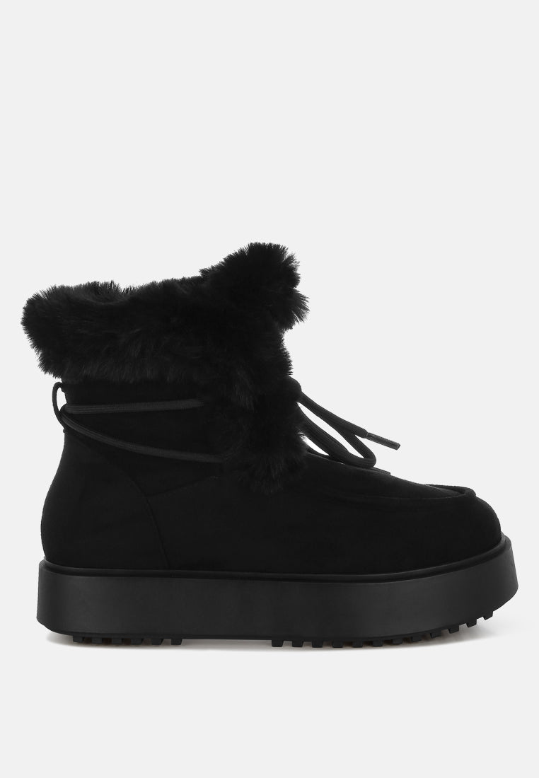 women faux fur collar flatform boots#color_black