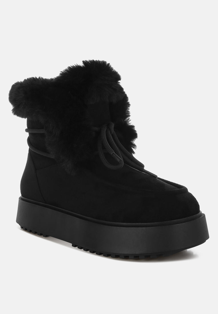 women faux fur collar flatform boots#color_black