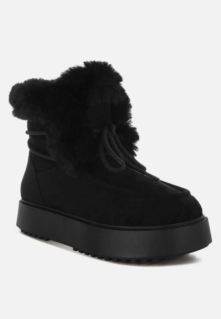 women faux fur collar flatform boots#color_black