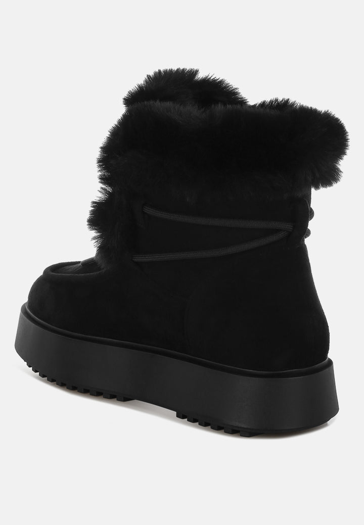 women faux fur collar flatform boots#color_black
