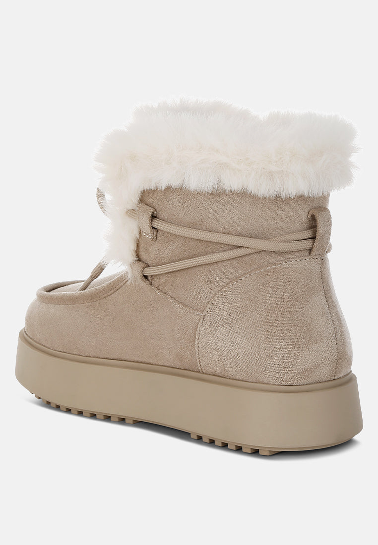 women faux fur collar flatform boots#color_beige