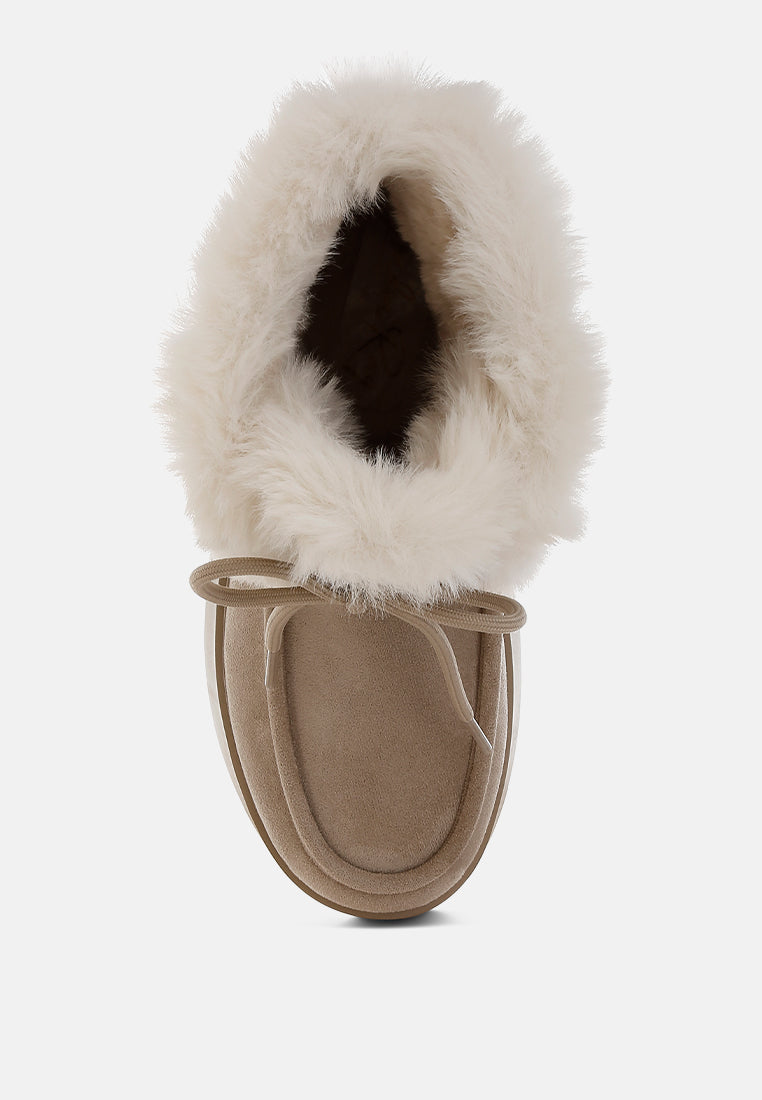 women faux fur collar flatform boots#color_beige