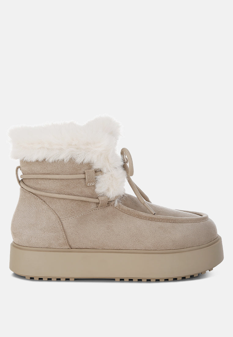women faux fur collar flatform boots#color_beige