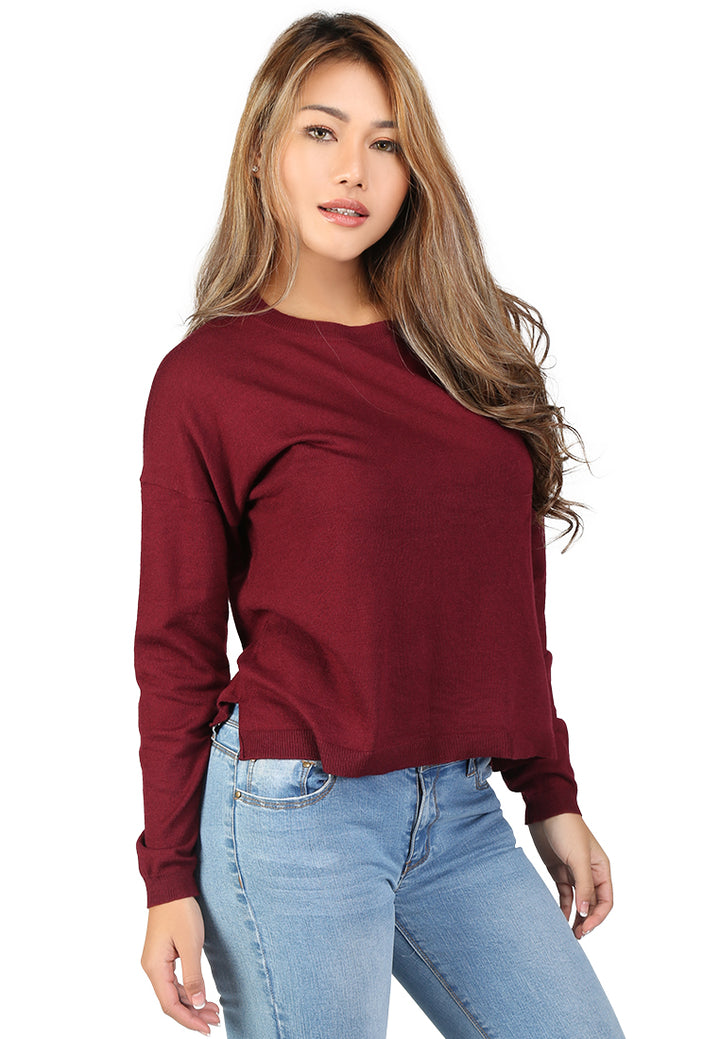 Burgundy Crew Neck Knit Sweater