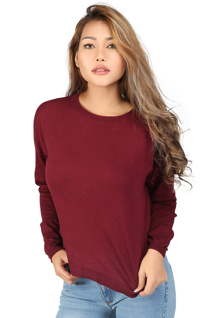 Burgundy Crew Neck Knit Sweater