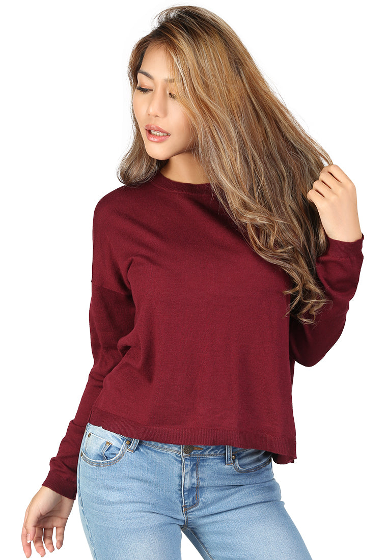 Burgundy Crew Neck Knit Sweater