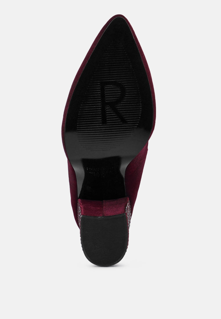 women diamante block heeled pumps#color_burgundy