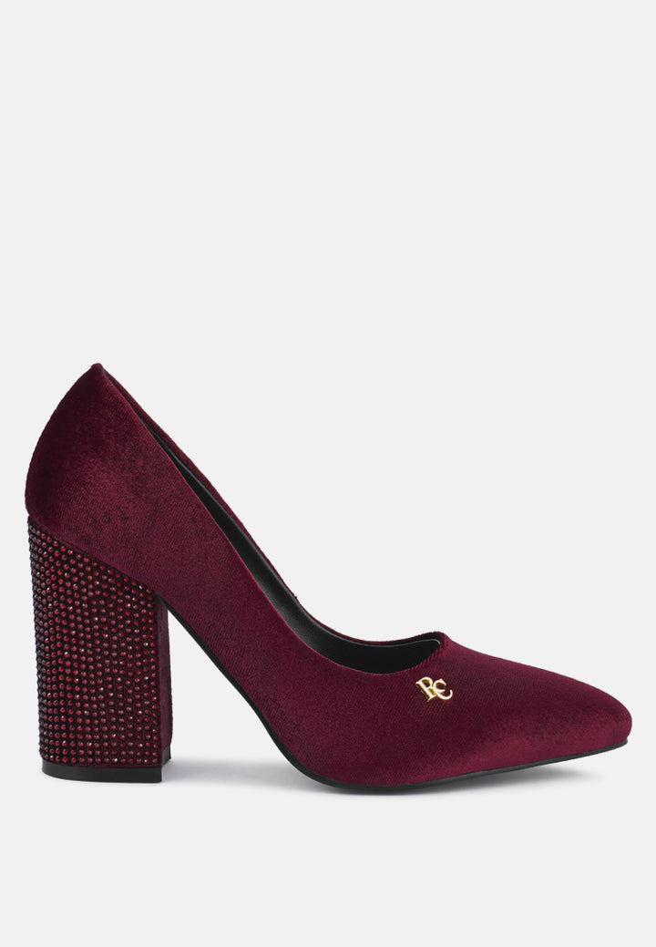 women diamante block heeled pumps#color_burgundy