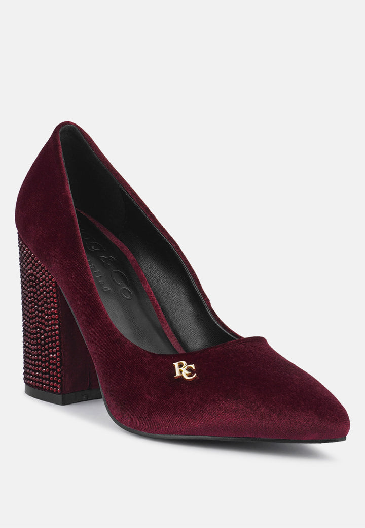 women diamante block heeled pumps#color_burgundy