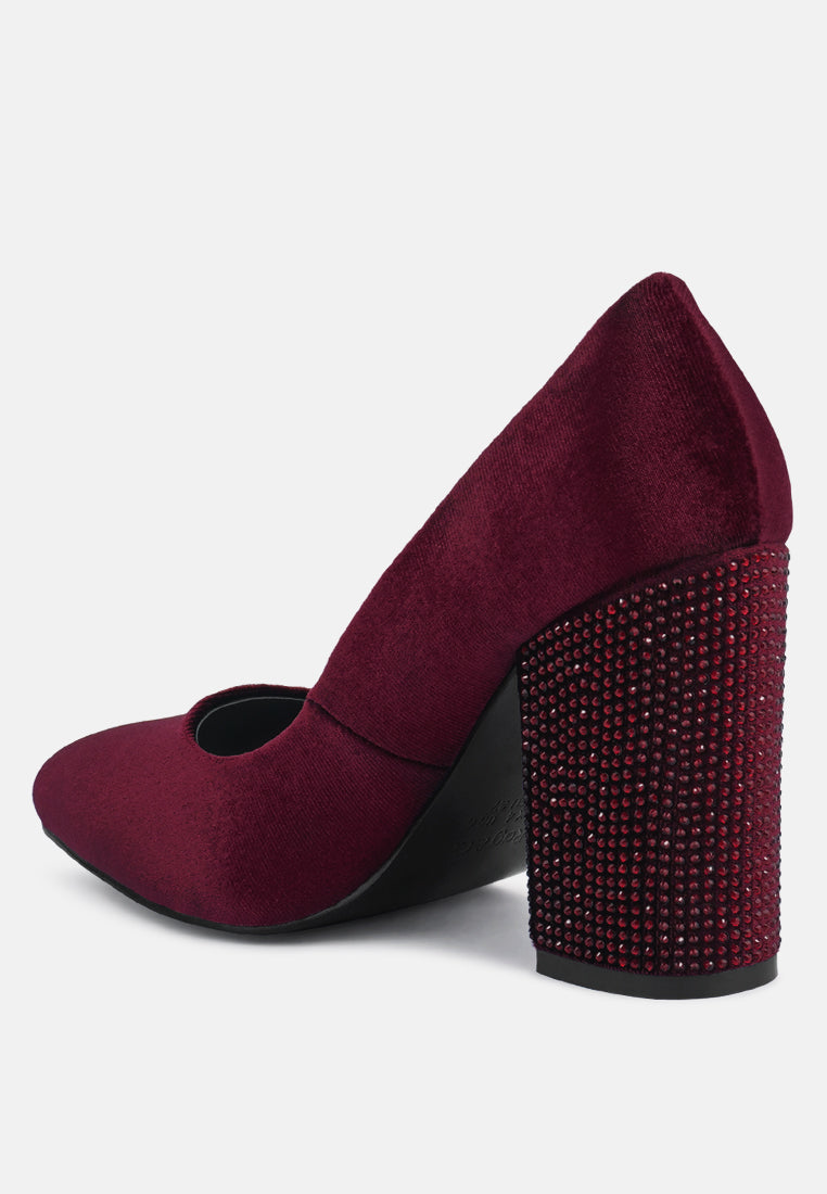 women diamante block heeled pumps#color_burgundy