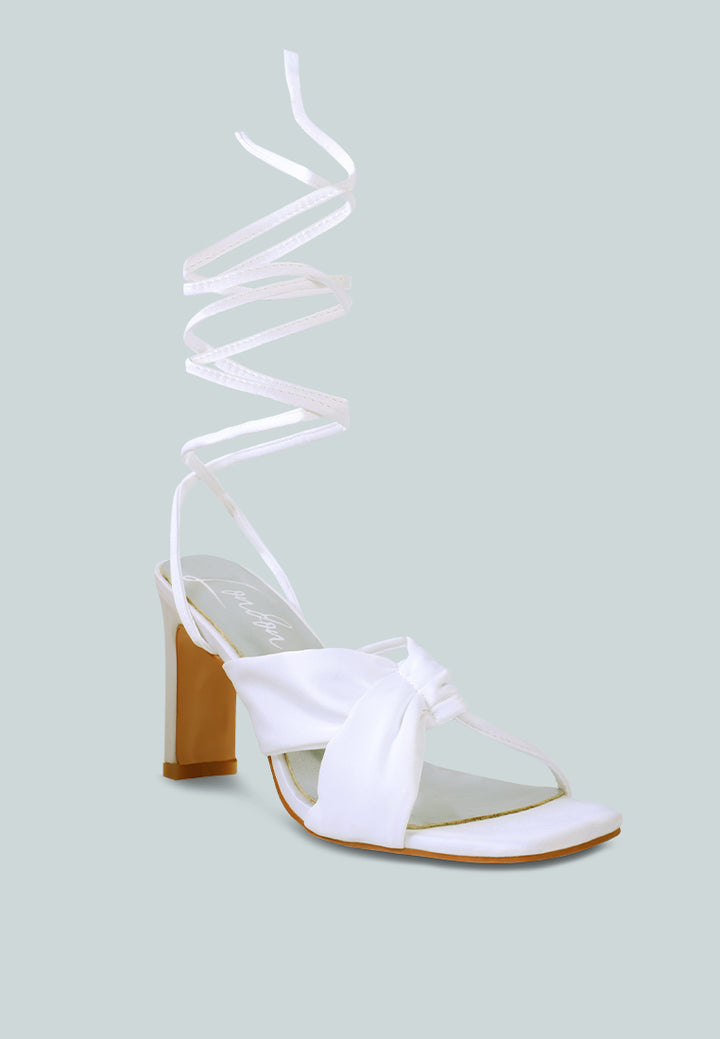 women ruched satin tie up block heeled sandals#color_white