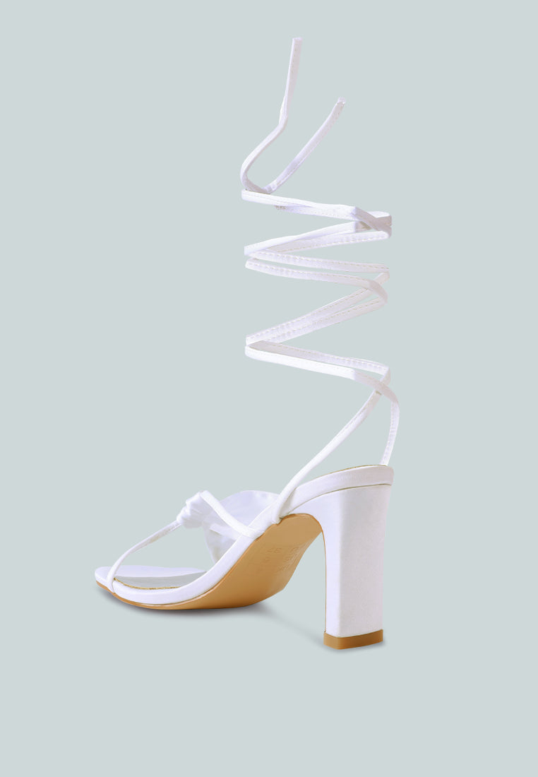 women ruched satin tie up block heeled sandals#color_white
