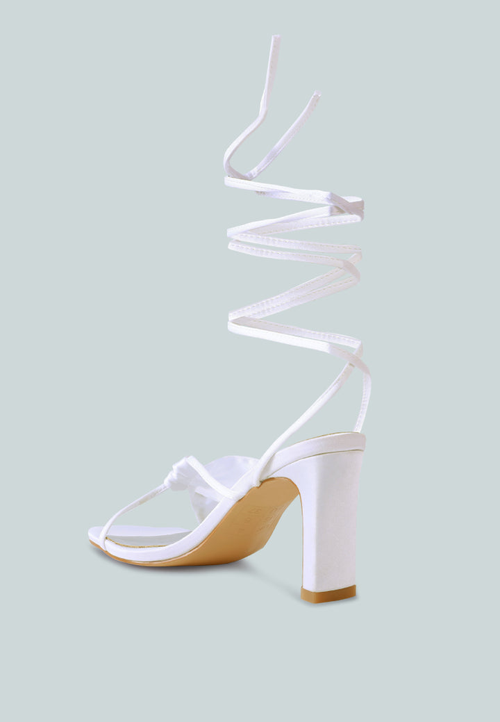 women ruched satin tie up block heeled sandals#color_white