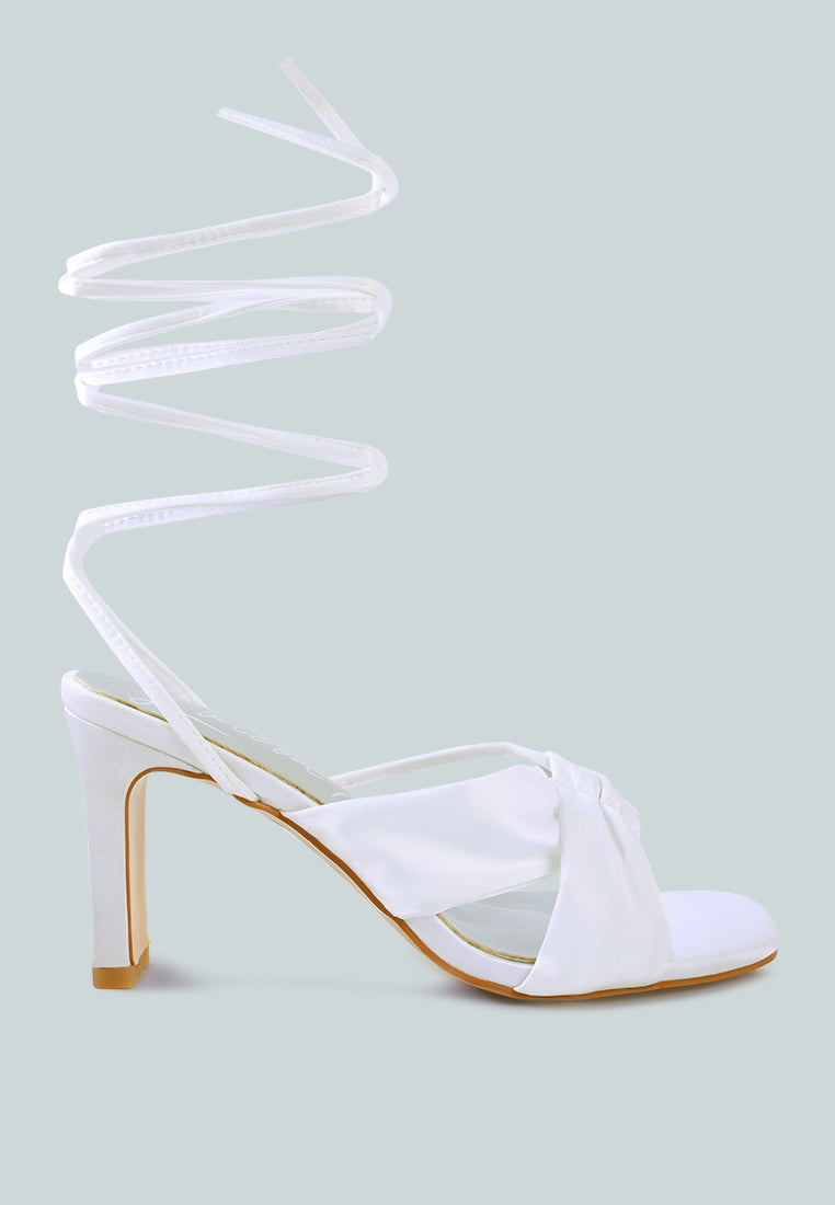 women ruched satin tie up block heeled sandals#color_white