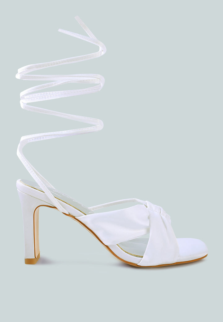 women ruched satin tie up block heeled sandals#color_white