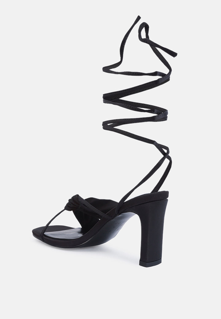 women ruched satin tie up block heeled sandals#color_black