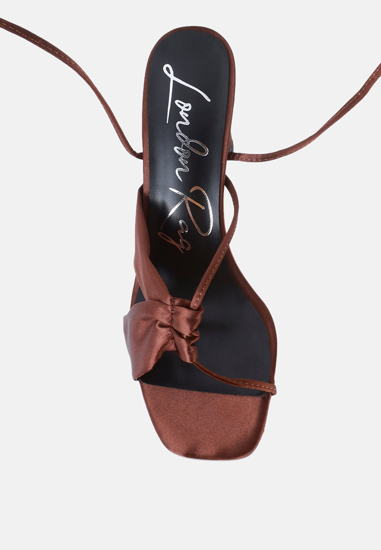 women ruched satin tie up block heeled sandals#color_tan