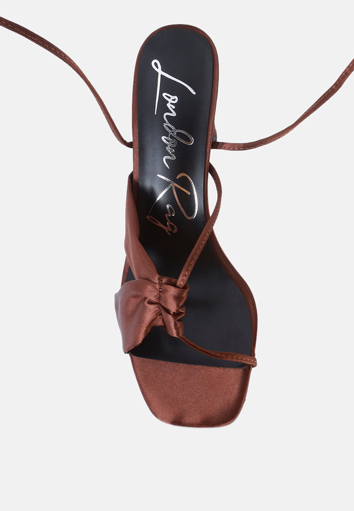 women ruched satin tie up block heeled sandals#color_tan