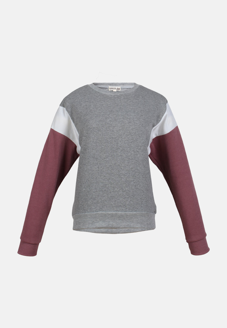 women color block sweatshirt in wine#color_heather grey