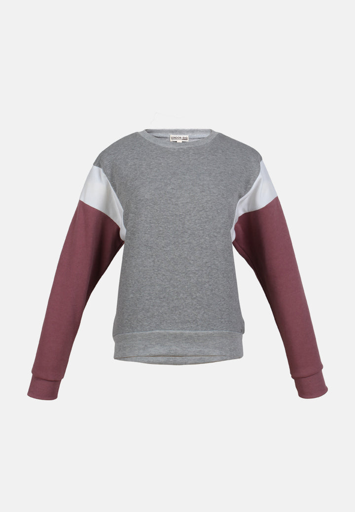 women color block sweatshirt in wine#color_heather grey