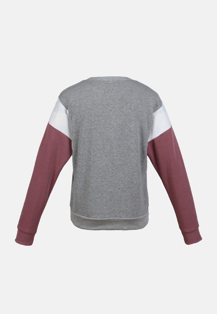 women color block sweatshirt in wine#color_heather grey