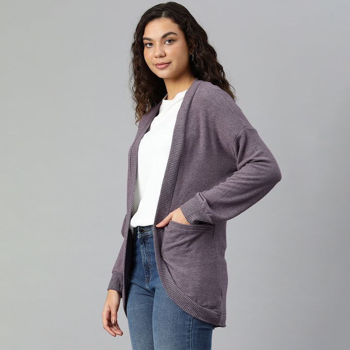 Long Sleeves Knit Cardigan in Purple