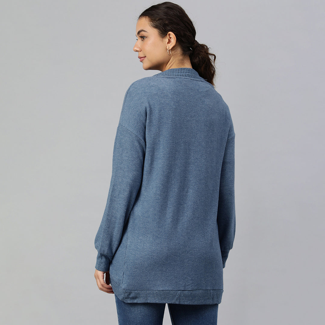 Long Sleeves Knit Cardigan in Blue