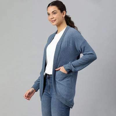 Long Sleeves Knit Cardigan in Blue