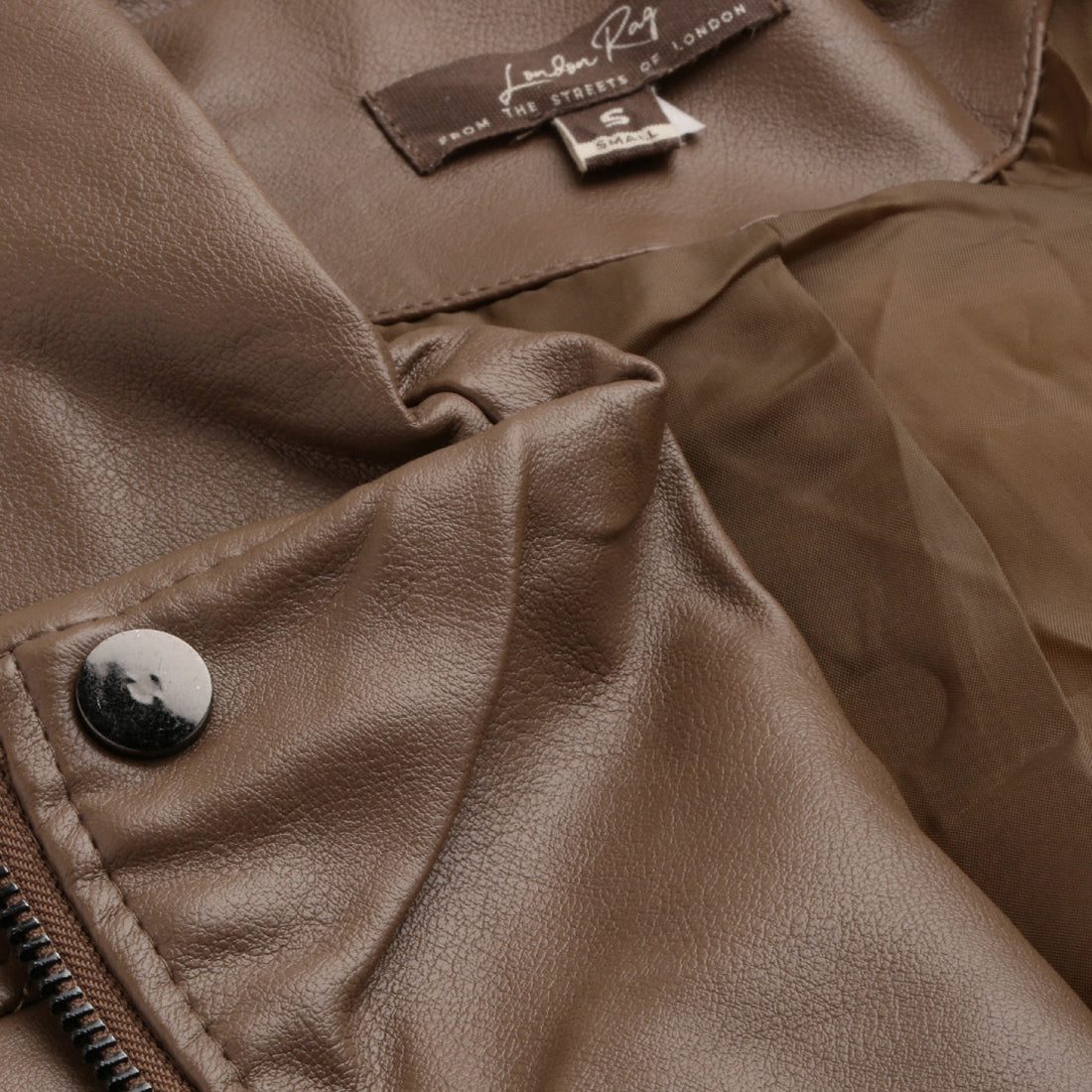 pu collared biker jacket#color_brown